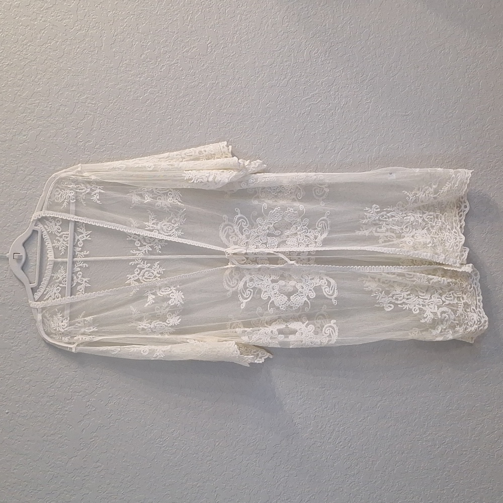Long sheer embroidered cover up